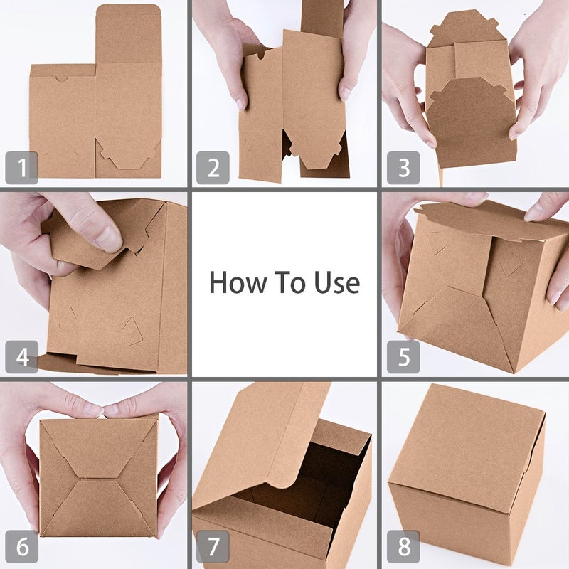MESHA 6x6x6 Gift Boxes with Lids, Brown Kraft Gift Boxes 50PC for Christmas, Cupcake, Bridesmaid & Groomsmen Proposal, Birthday, Party Favor, Wedding Favor - Image 3